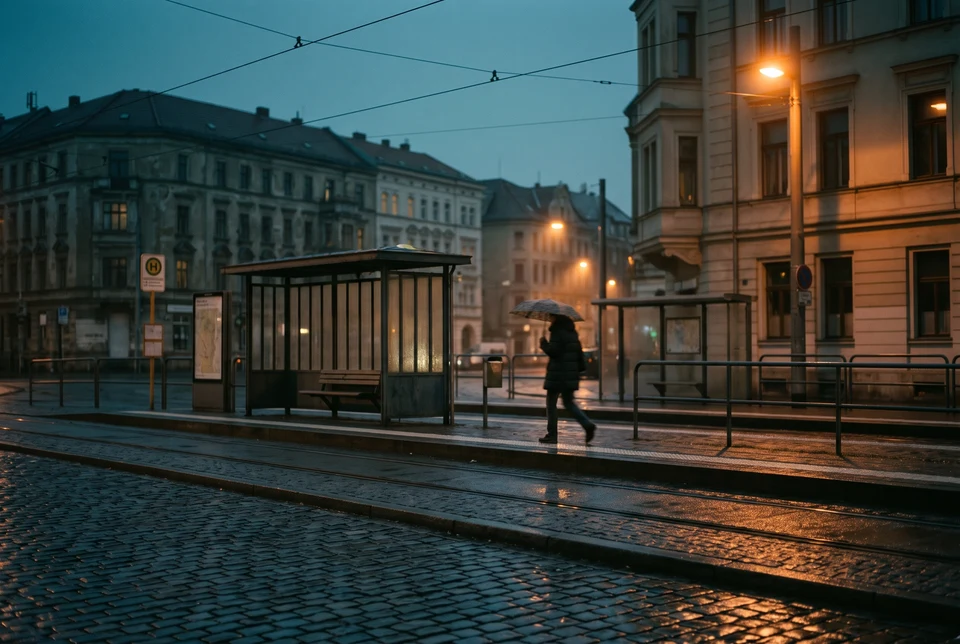 The street outside, after rain.